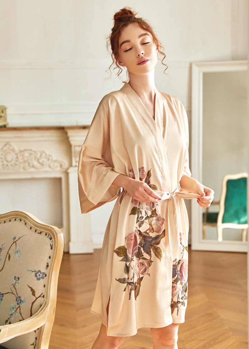 Sexy Lace Trim Belted Robe Full Length Smooth Ice Silk Satin Dressing Gown  Robe - China Bridal Robe and Silk Robe price | Made-in-China.com